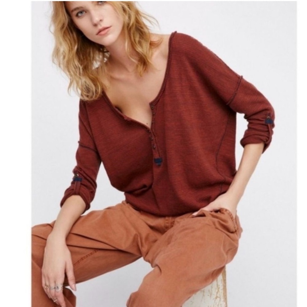Free People Beach Haven Long Sleeve Henley Tee